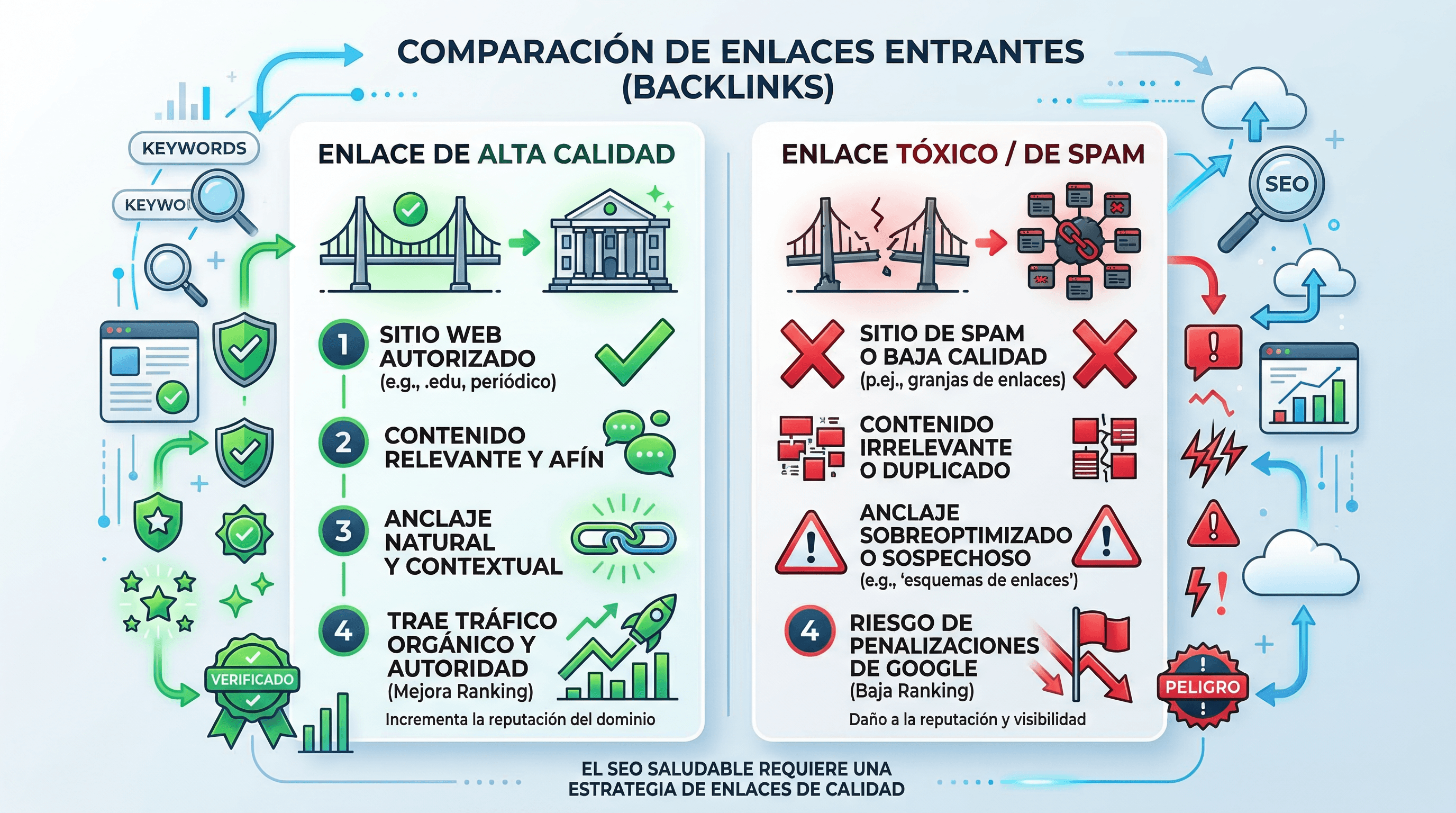 Dashboard de herramientas SEO mostrando métricas de autoridad y relevancia para monitorear backlinks de calidad en sitios SaaS